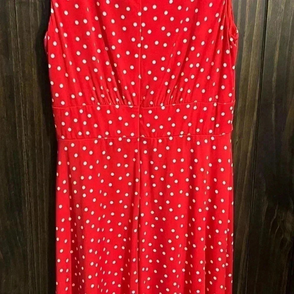 LONDON TIMES Sleeveless Flare Midi Dress Red with White Polkadots-Size: US 8 - Picture 7 of 10